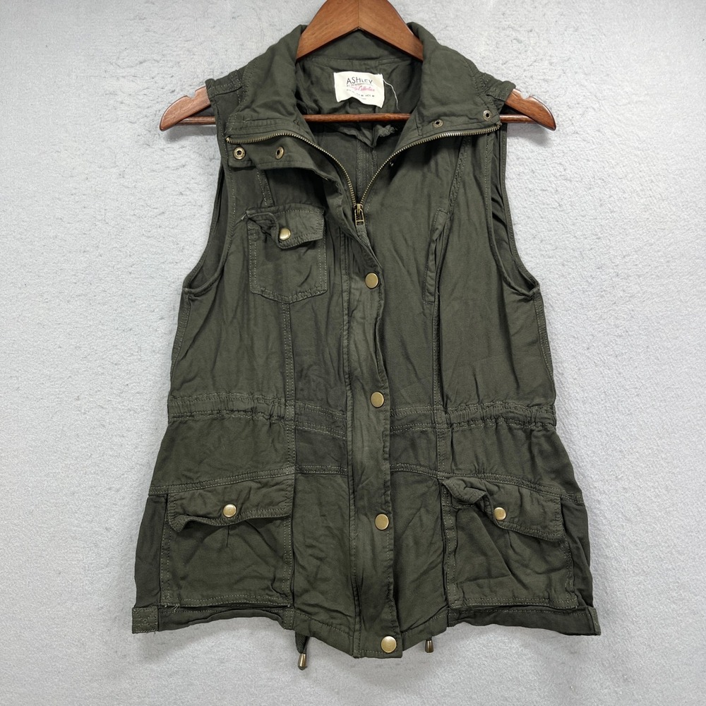 Ashley by 26 International Utility Vest Women Medium Green Military Cargo Safari